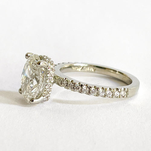 Oval Diamond, Hidden Halo, Pave Set Engagement Ring