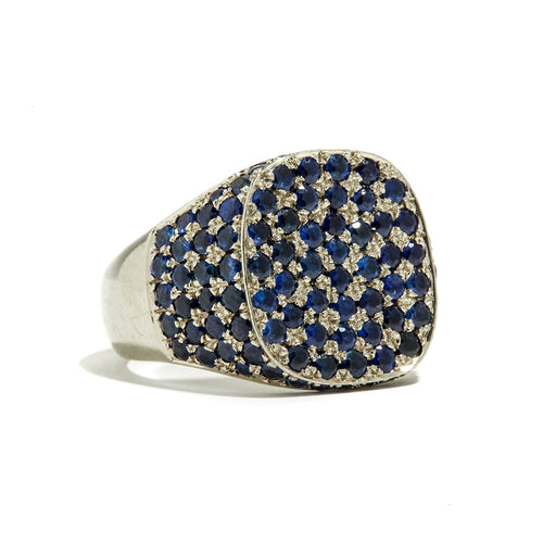 Pave Set Sapphire Signet Ring set in White Gold