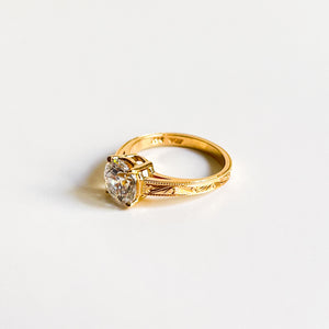 BONNIE: Yellow Gold Hand Engraved Lab Grown Diamond Engagement Ring