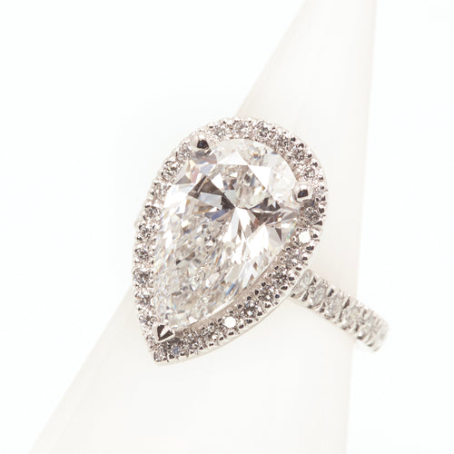 White Gold Halo Pear Shape Engagement Ring
