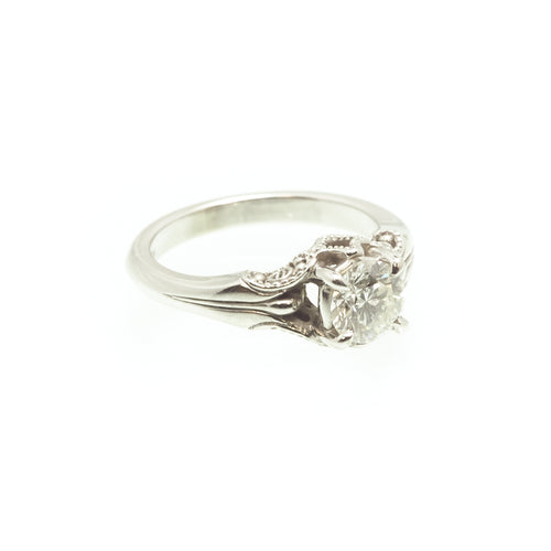 White Gold Engagement Ring with Millgrain