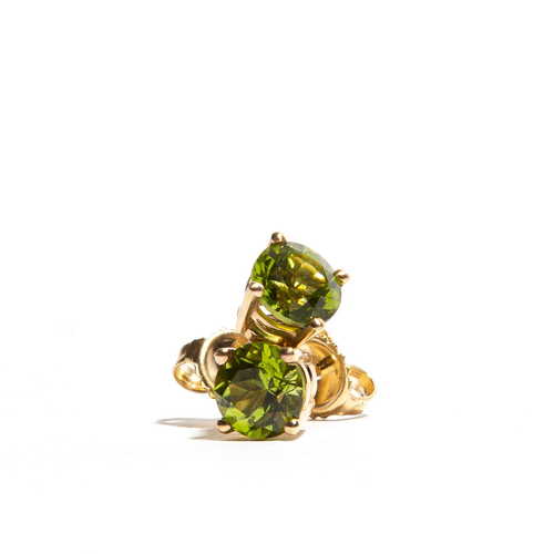 Emerald cut Peridot set in Yellow Gold Stud Earrings