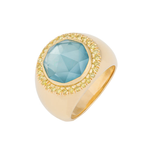 Rose Cut Aqua with Natural Yellow Diamonds