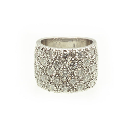 White Gold Wide Diamond Band with Beading