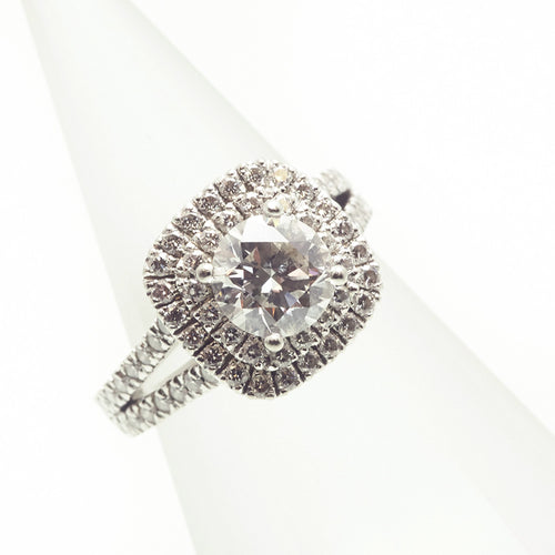 White Gold Double Halo Ring with Split Shank