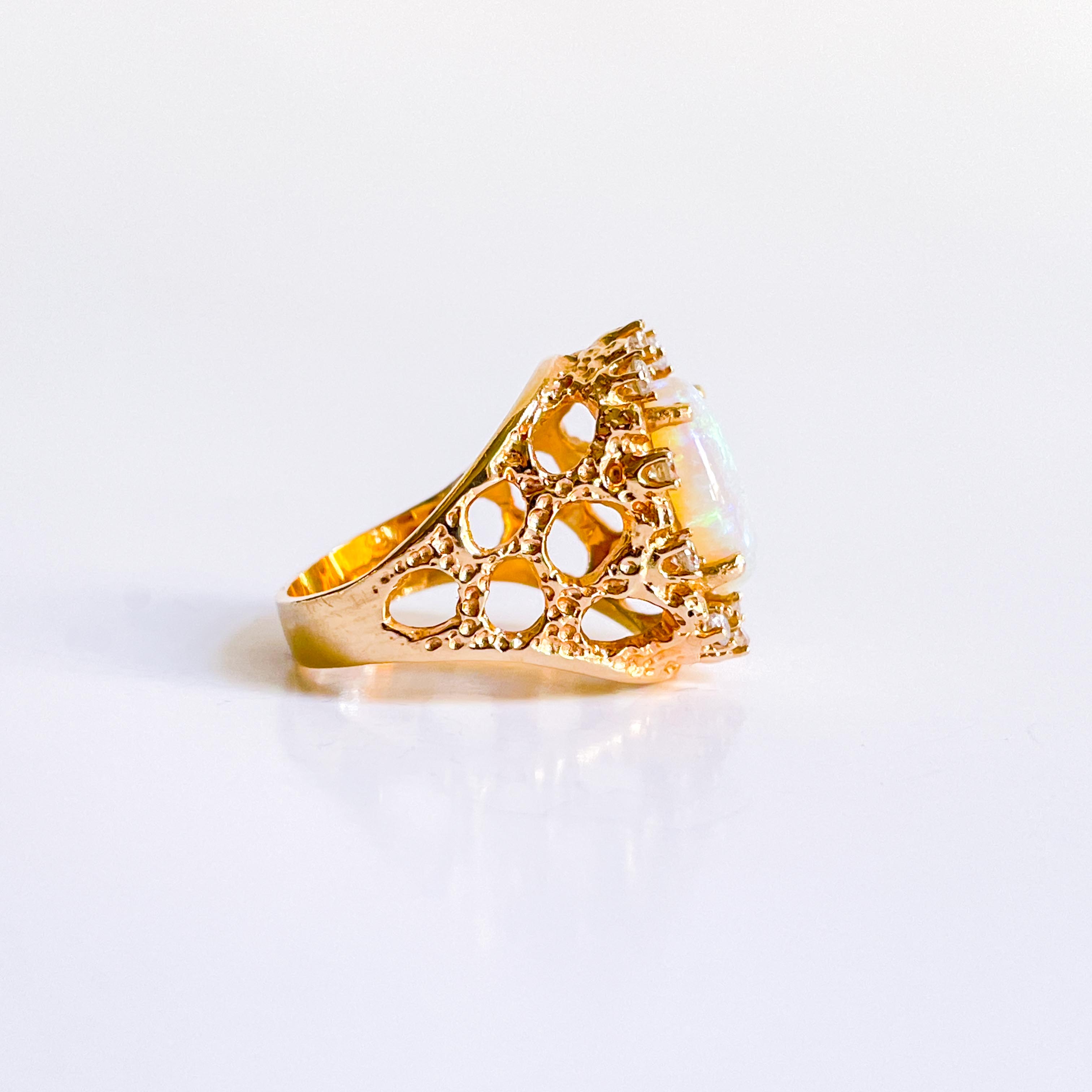 GRETCHEN: VINTAGE YELLOW GOLD OPAL AND DIAMOND RING