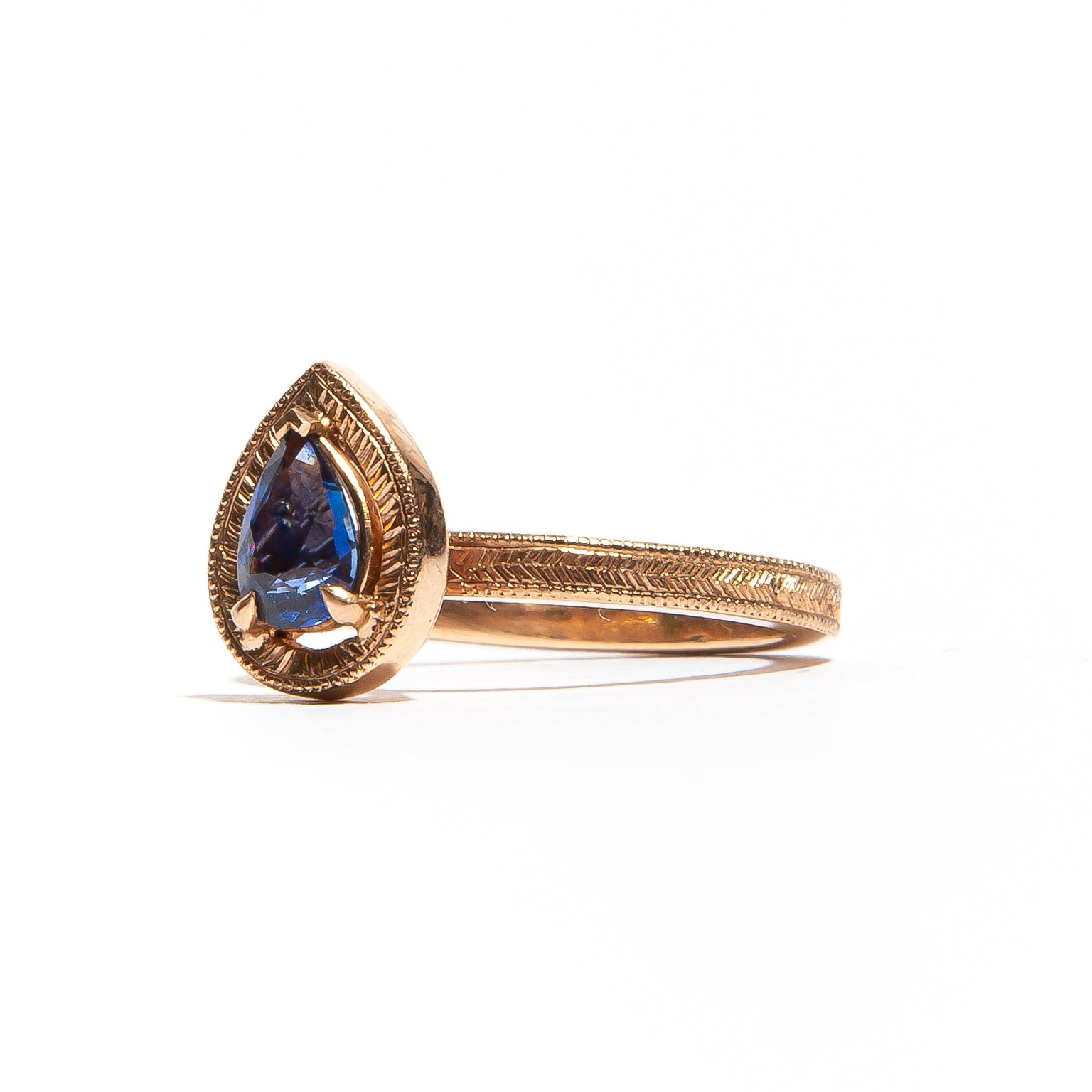 FLORENCE: Rose Gold Pear Shaped Blue Sapphire Ring
