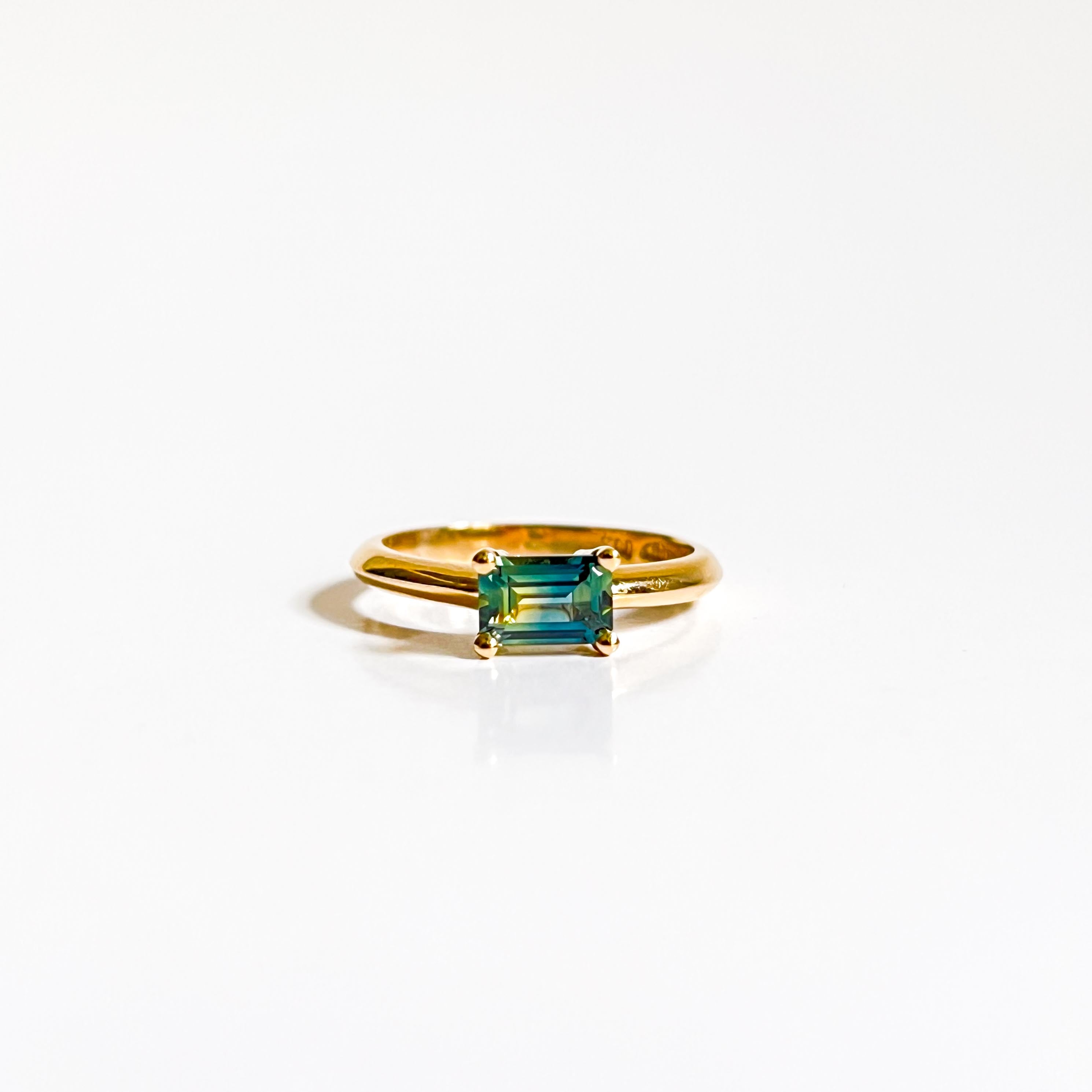 Lucia: Yellow Gold Emerald Cut Australian Sapphire Ring