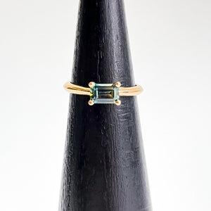 Lucia: Yellow Gold Emerald Cut Australian Sapphire Ring