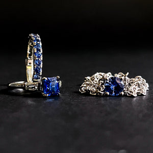 The Modern Diana: White Gold Blue Sapphire and Baguette Diamond Ring