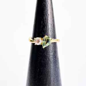 SUZY: Yellow Gold Pear Shape Sapphire and Diamond Moi et Toi Ring