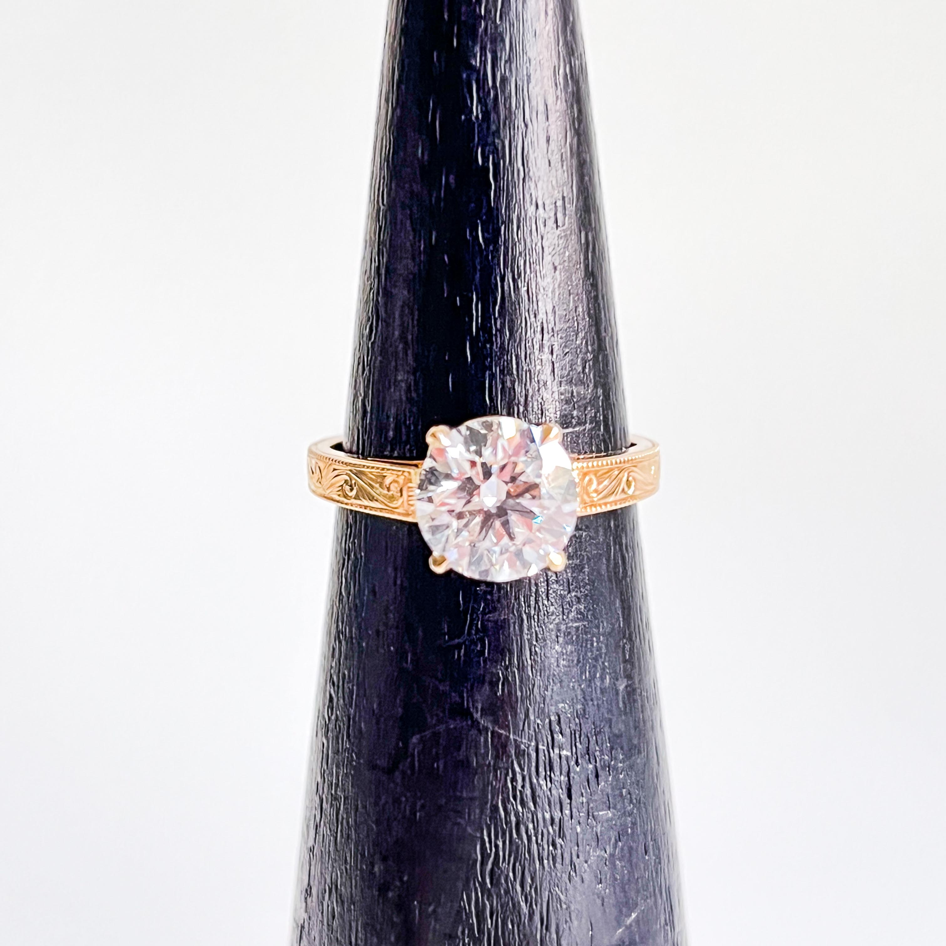 BONNIE: Yellow Gold Hand Engraved Lab Grown Diamond Engagement Ring
