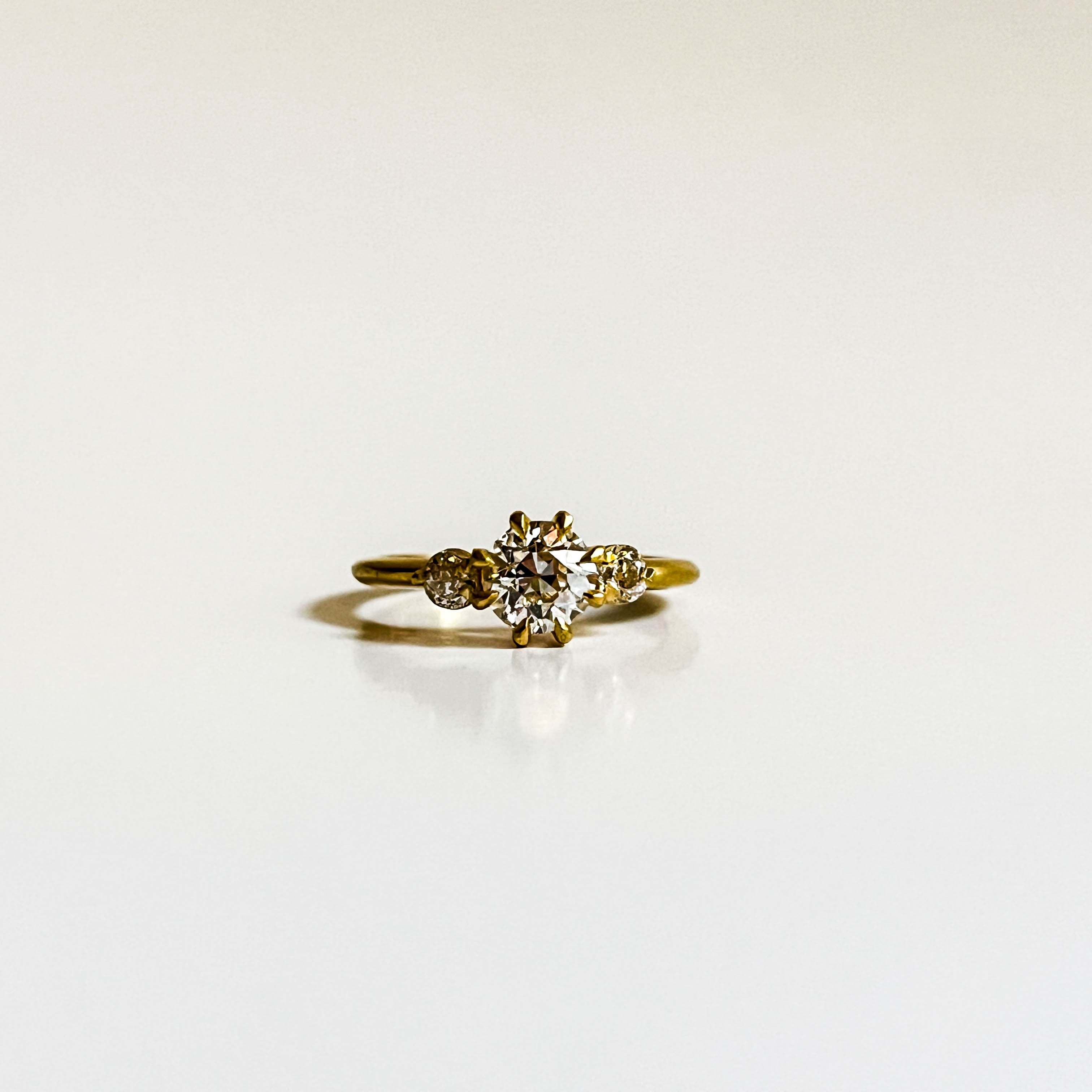MARY: YELLOW GOLD OLD EURO CUT DIAMOND TRINITY RING