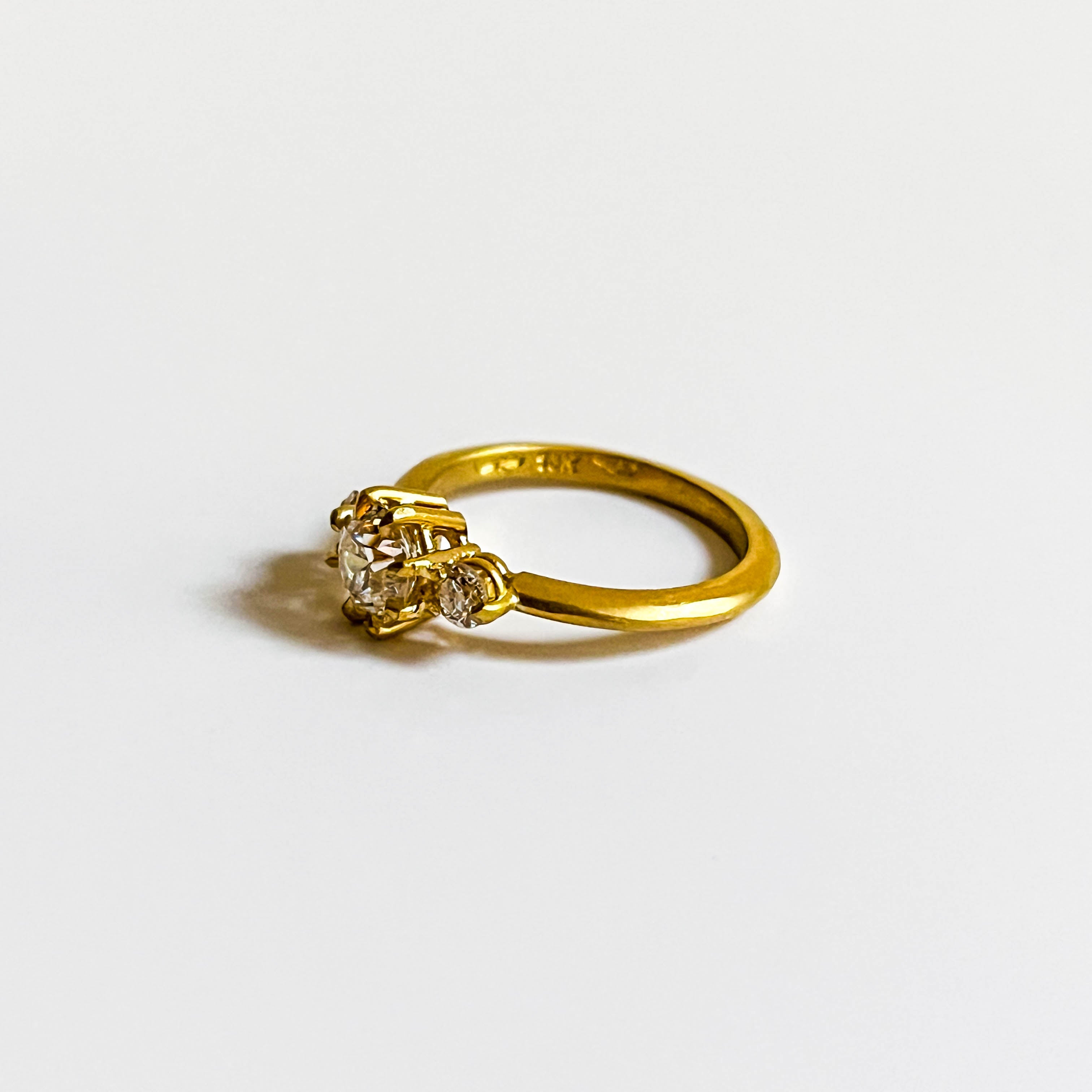 MARY: YELLOW GOLD OLD EURO CUT DIAMOND TRINITY RING