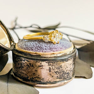 MARY: YELLOW GOLD OLD EURO CUT DIAMOND TRINITY RING
