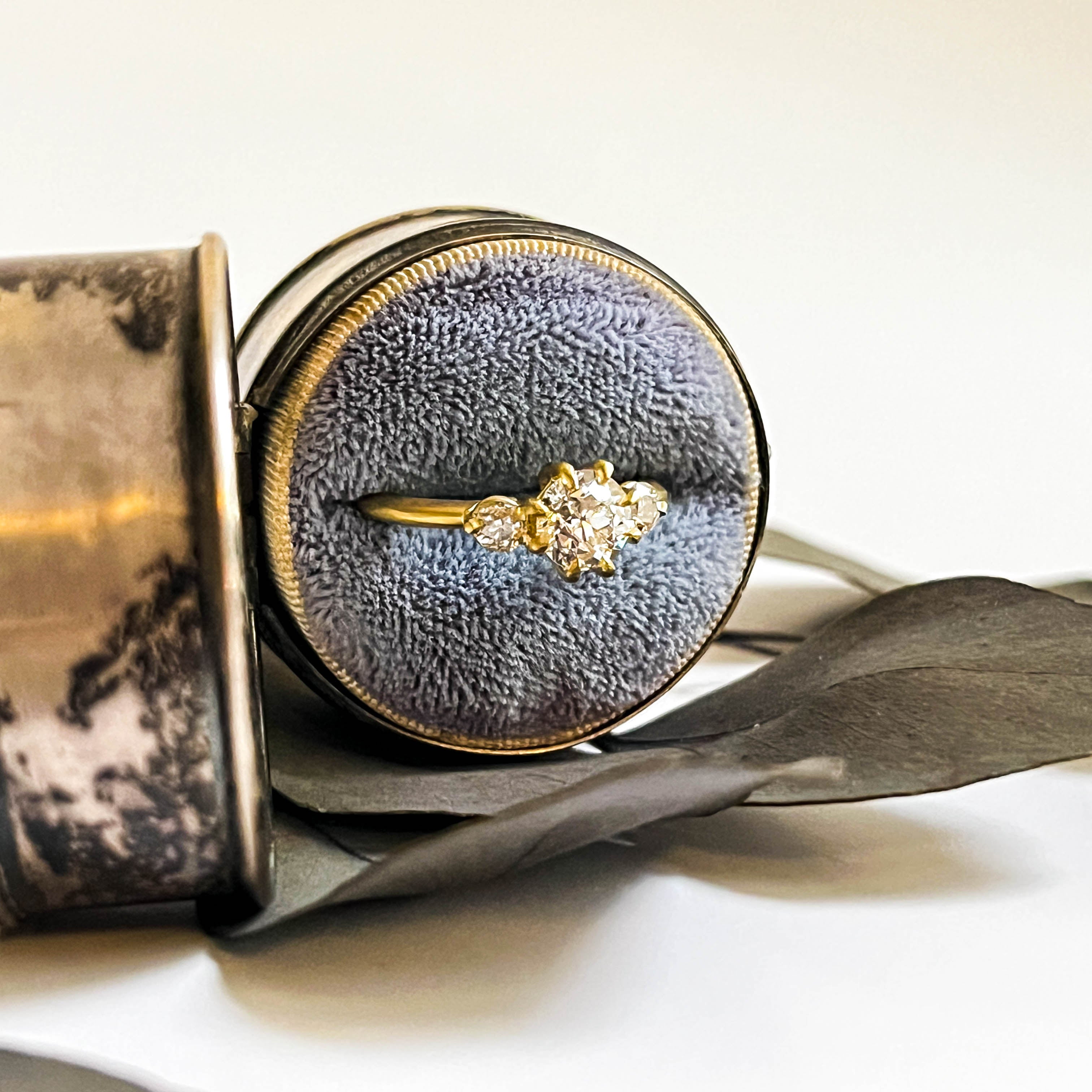MARY: YELLOW GOLD OLD EURO CUT DIAMOND TRINITY RING
