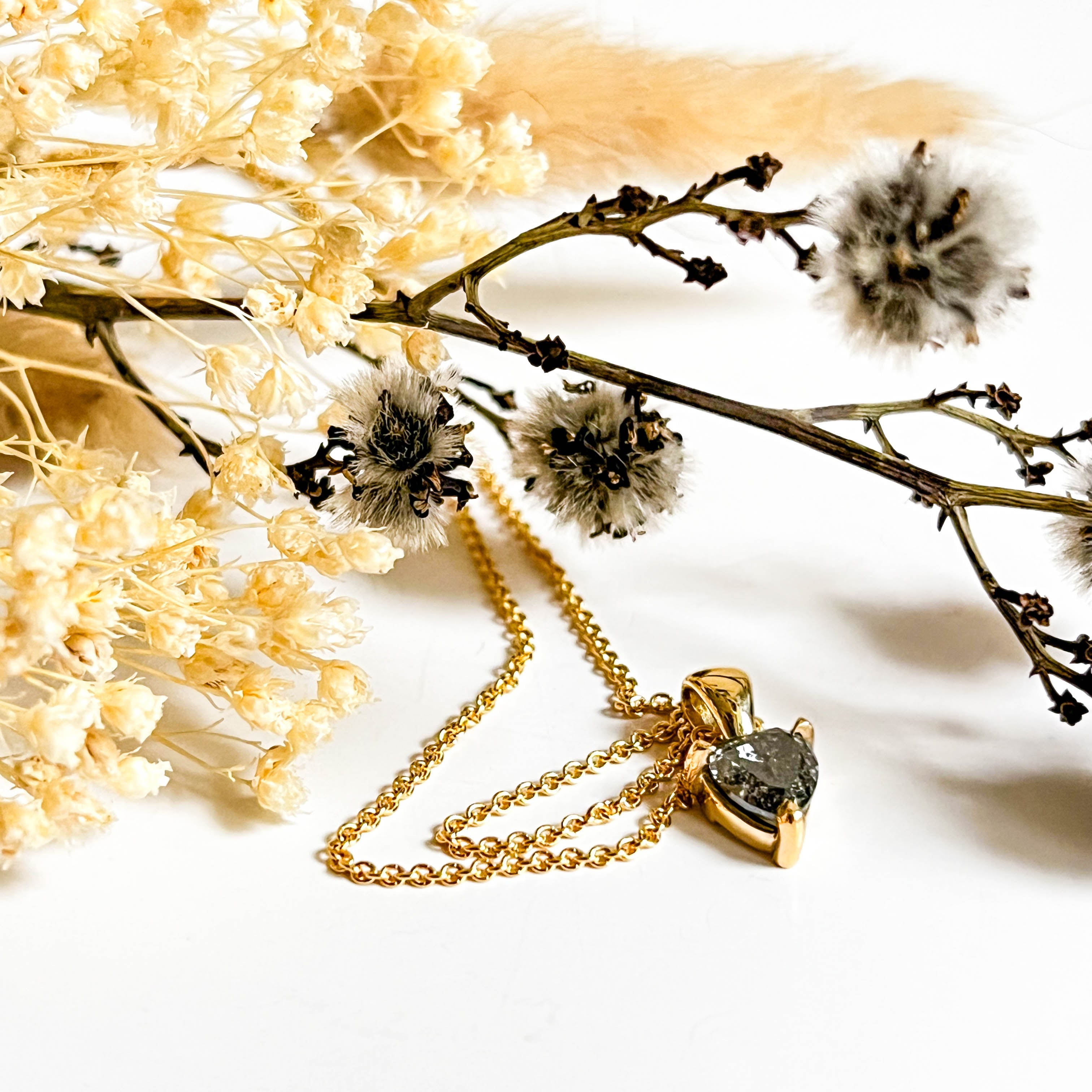REVEL: YELLOW GOLD TRILLION CUT SALT & PEPPER DIAMOND NECKLACE
