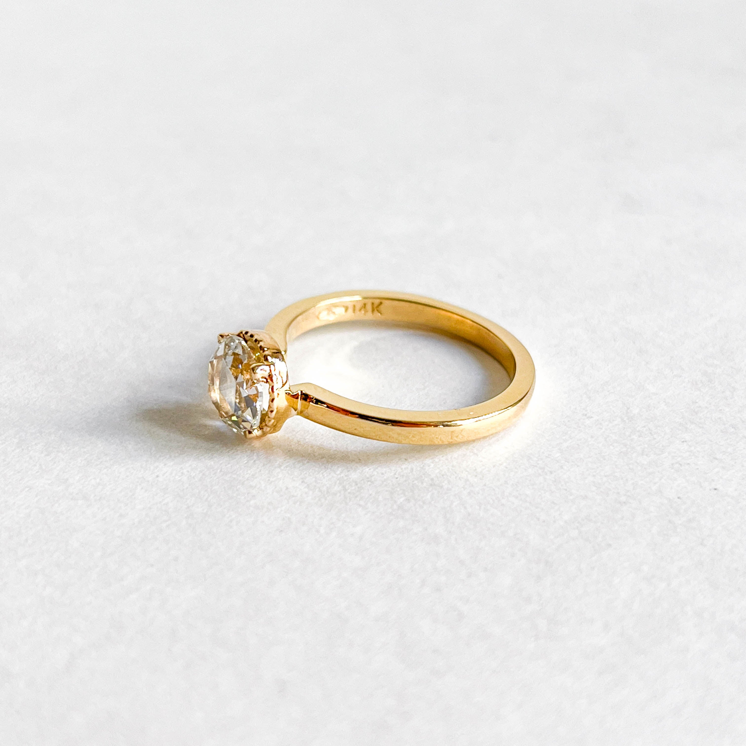 ROSIE: YELLOW GOLD ROSE CUT DIAMOND RING WITH MILLGRAINED EDGES