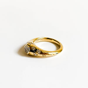 SHOOTING STARS: YELLOW GOLD BEZEL SET HEXAGONAL STEP CUT DIAMOND RING