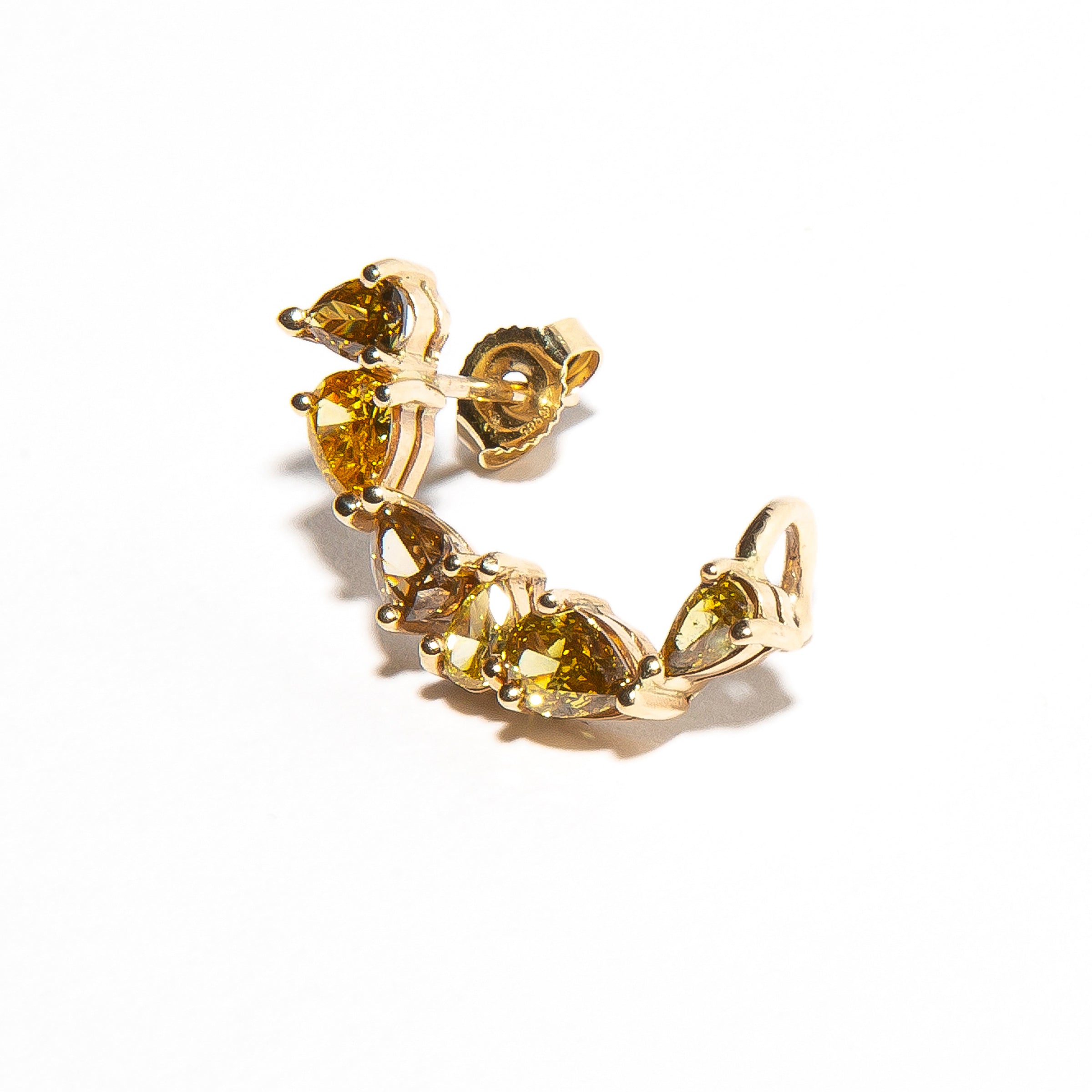 CARAMEL: Yellow Gold Pear Curved Green-Yellow Diamond Earring