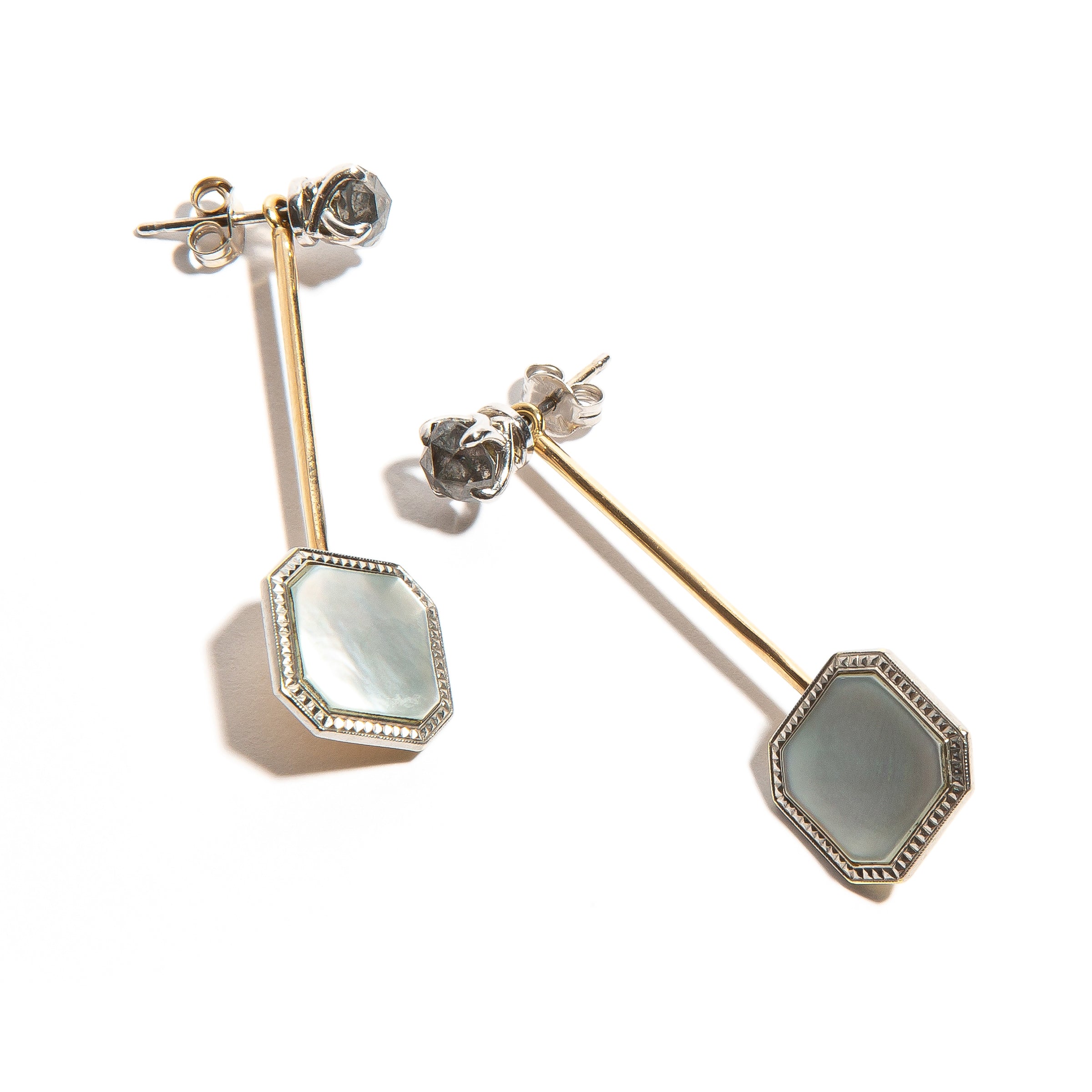 ADRIAN: Platinum & Yellow Gold Mother of Pearl Drop Enhancers