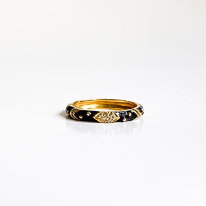 MAEVE: Vintage Yellow Gold Diamond and Black Enamelled Ring