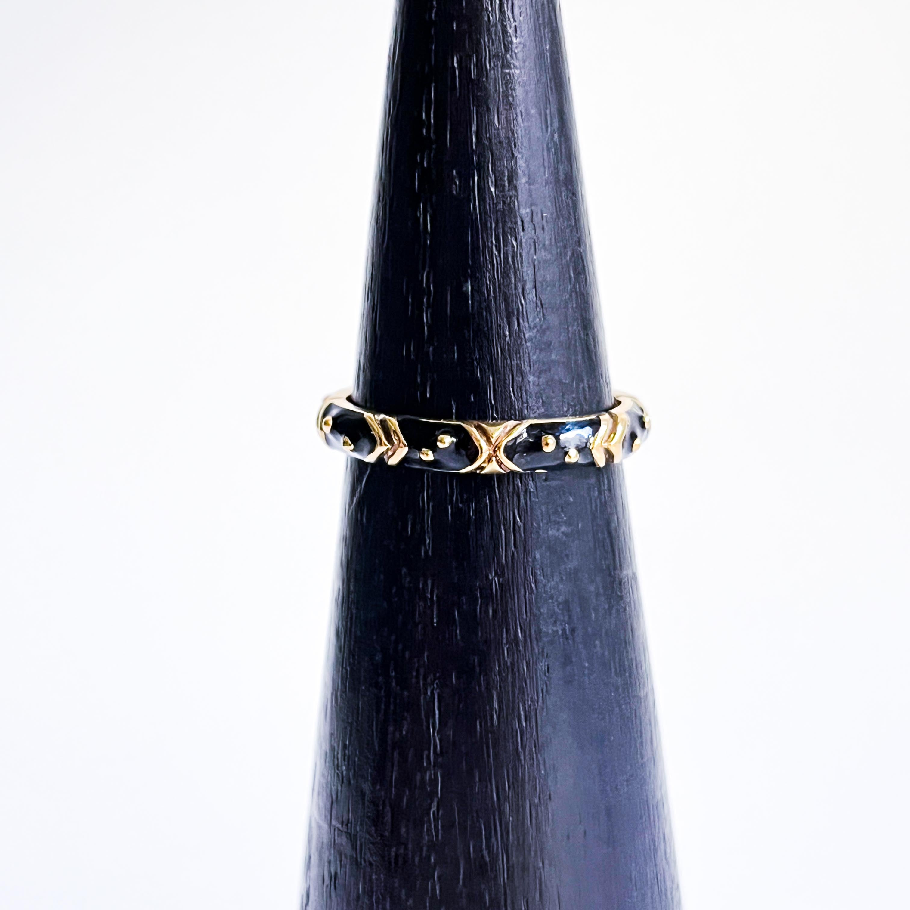 MAEVE: Vintage Yellow Gold Diamond and Black Enamelled Ring
