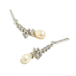 JANICE: Vintage White Gold Diamond and Pearl Drop Earrings