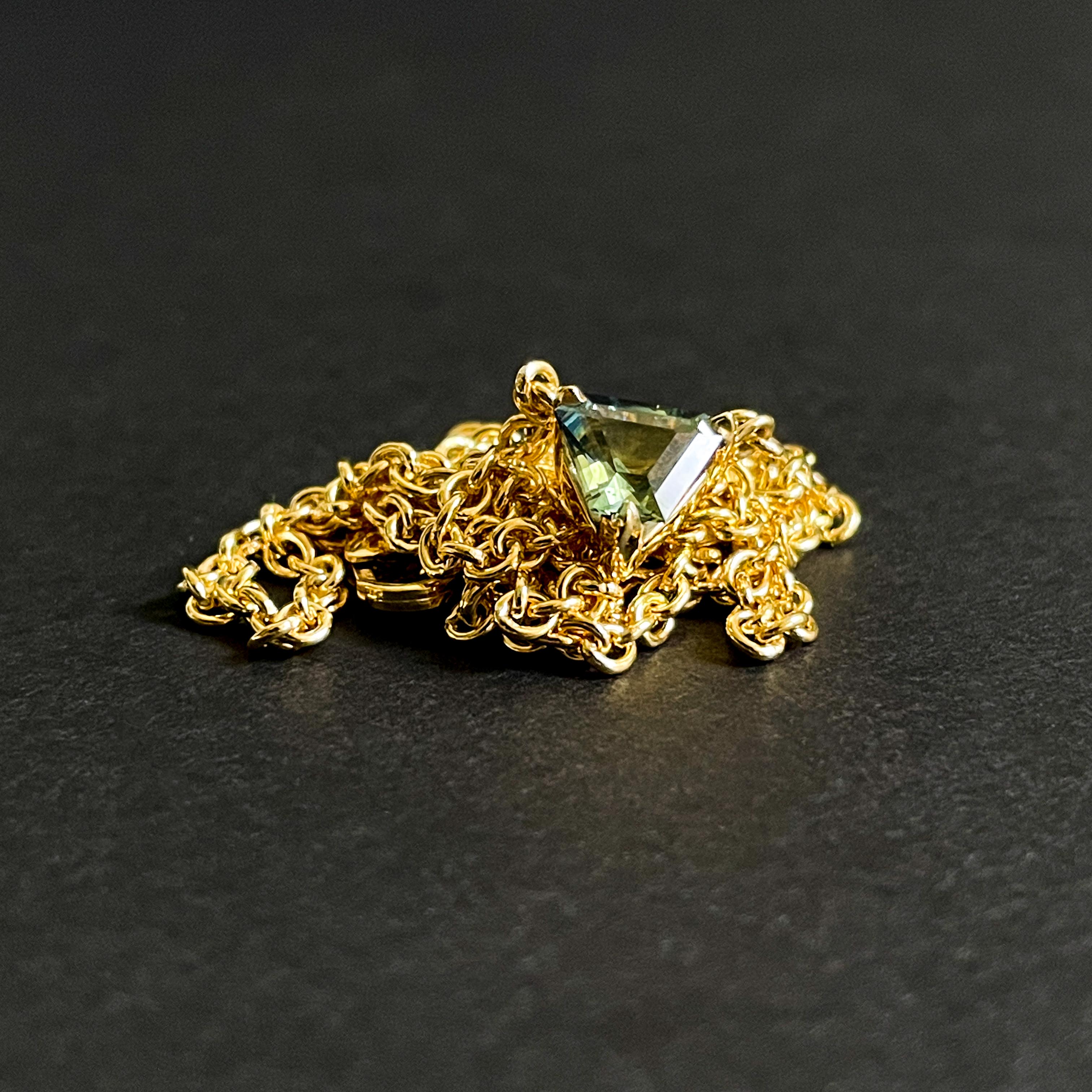 PARKER: Yellow Gold Trapezoid Green Sapphire Necklace