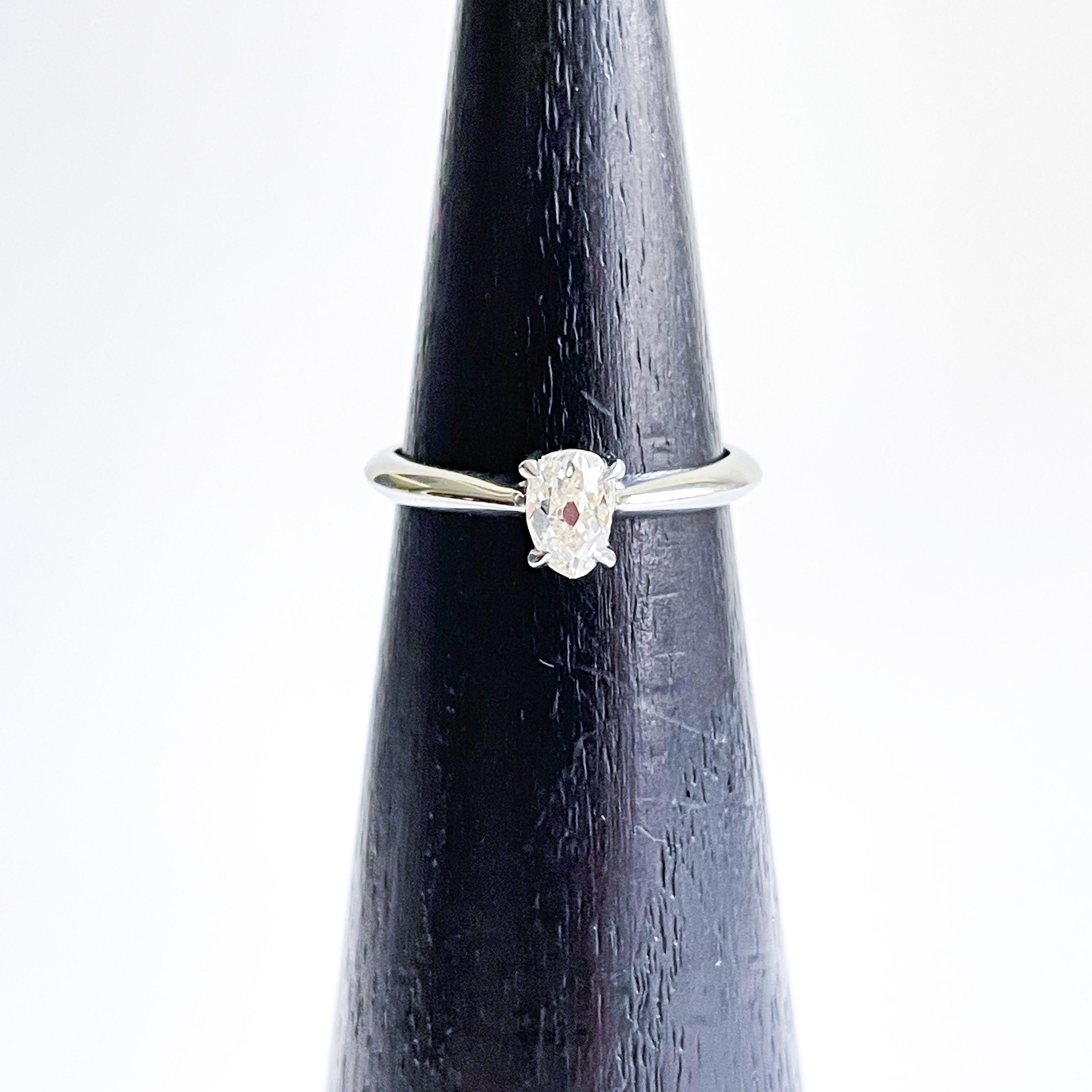 PEYTON: White Gold Old European Pear Cut Diamond Solitaire Ring