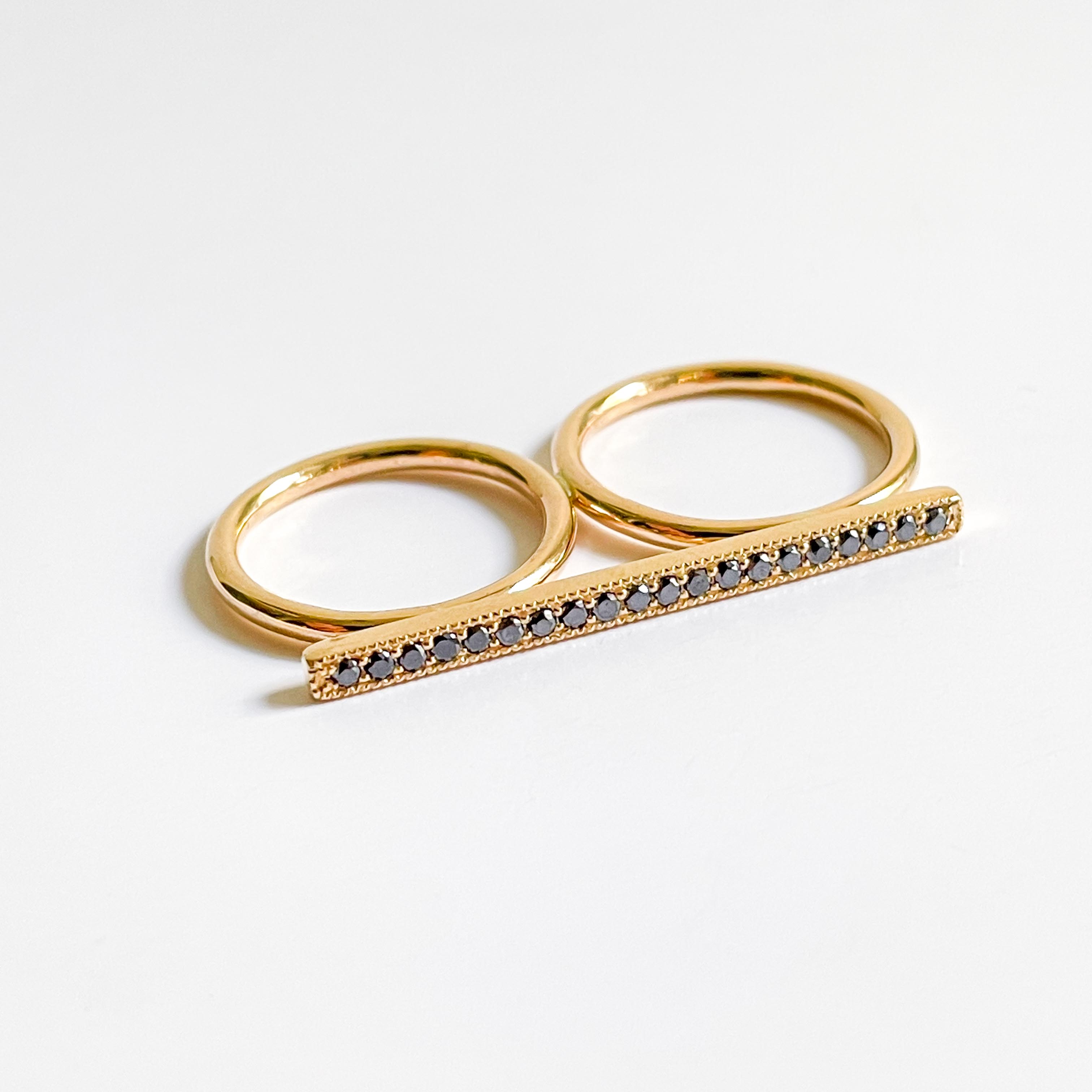 JUDE: Yellow Gold Black Diamond Double Finger Bar Ring – Grimson & Sons
