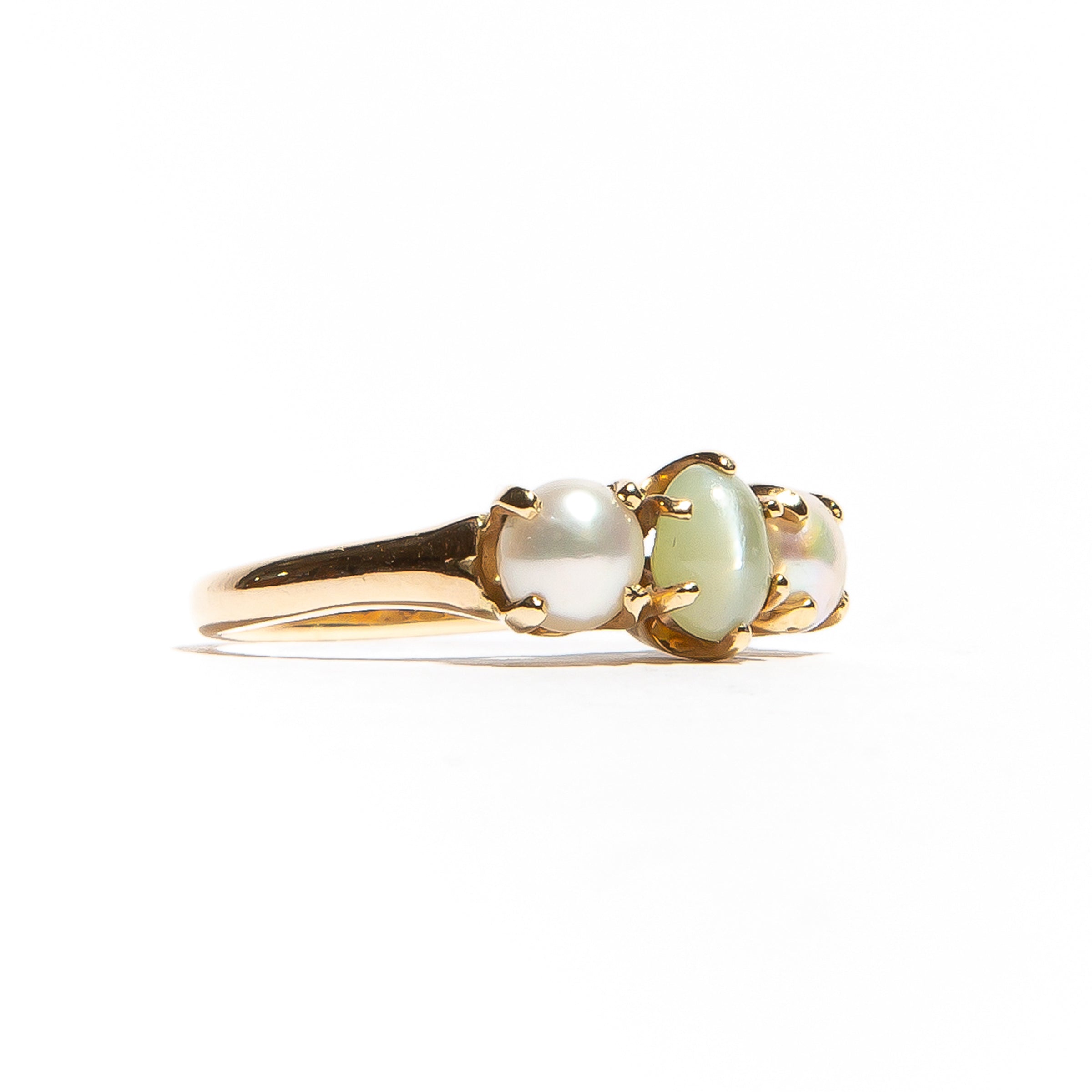 THE QUEEN'S TRILOGY: Vintage Yellow Gold Pearl and Chrysoberyl Ring