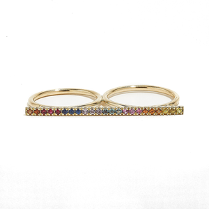 DOUBLE RAINBOW: Yellow Gold Multi-coloured Sapphire Double Finger Ring