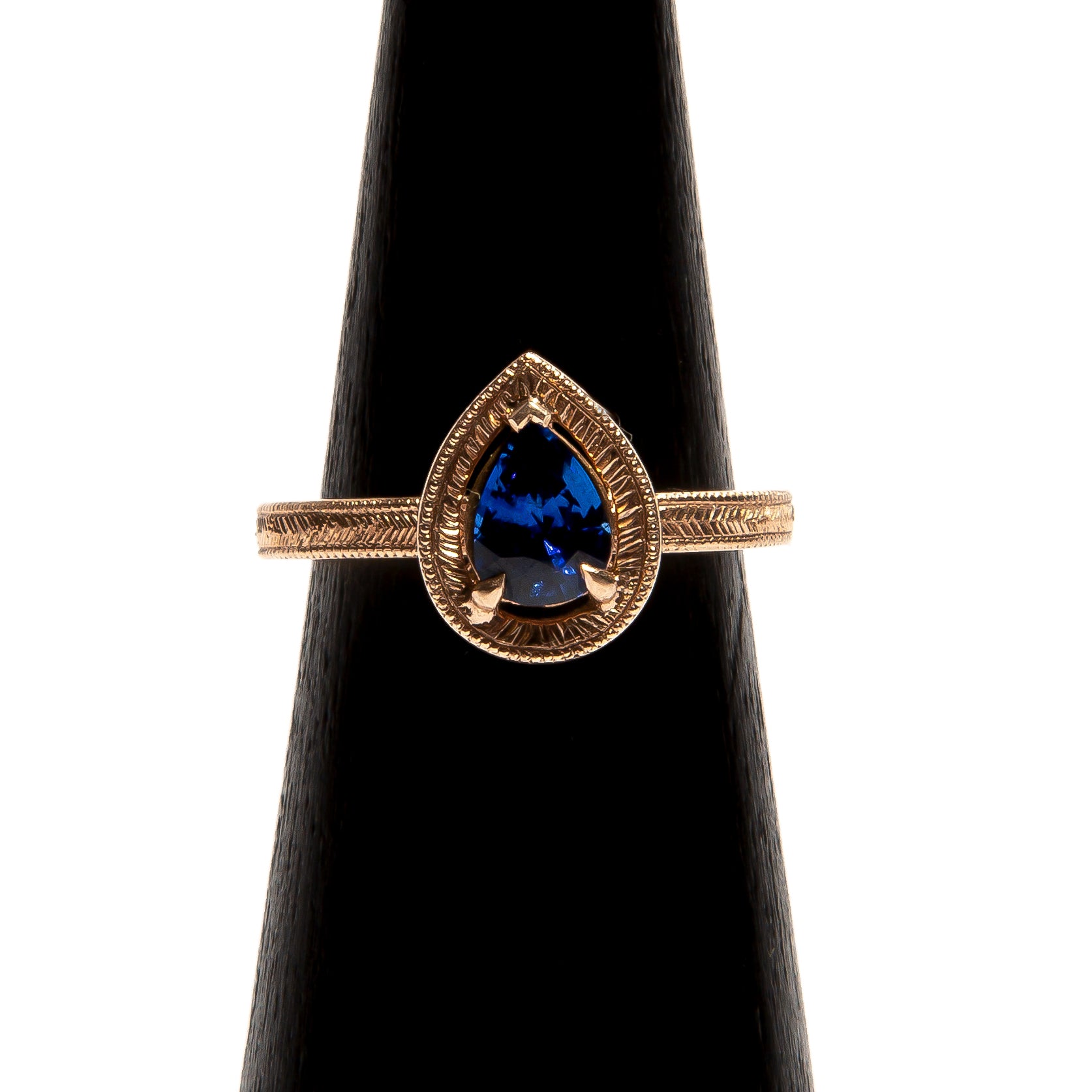 FLORENCE: Rose Gold Pear Shaped Blue Sapphire Ring