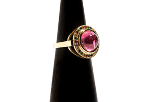 JOLLY RANCHER: Yellow Gold Pink Tourmaline and Sapphires Ring
