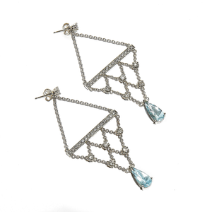 PARIS: White Gold Aquamarine and Salt & Pepper Diamond Chandelier Earrings