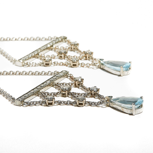 PARIS: White Gold Aquamarine and Salt & Pepper Diamond Chandelier Earrings