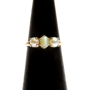 THE QUEEN'S TRILOGY: Vintage Yellow Gold Pearl and Chrysoberyl Ring