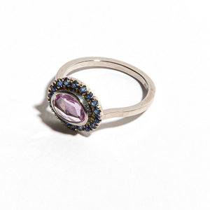 TURKISH DELIGHT: White Gold & Palladium Pink and Blue Sapphire ring